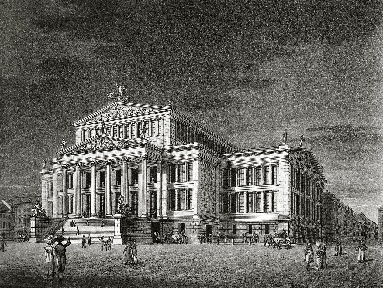 Alemania, Berlín, Vista del Schauspielhaus (sala de conciertos), grabado de Karl Friedrich Schinkels de Karl Friedrich Schinkel