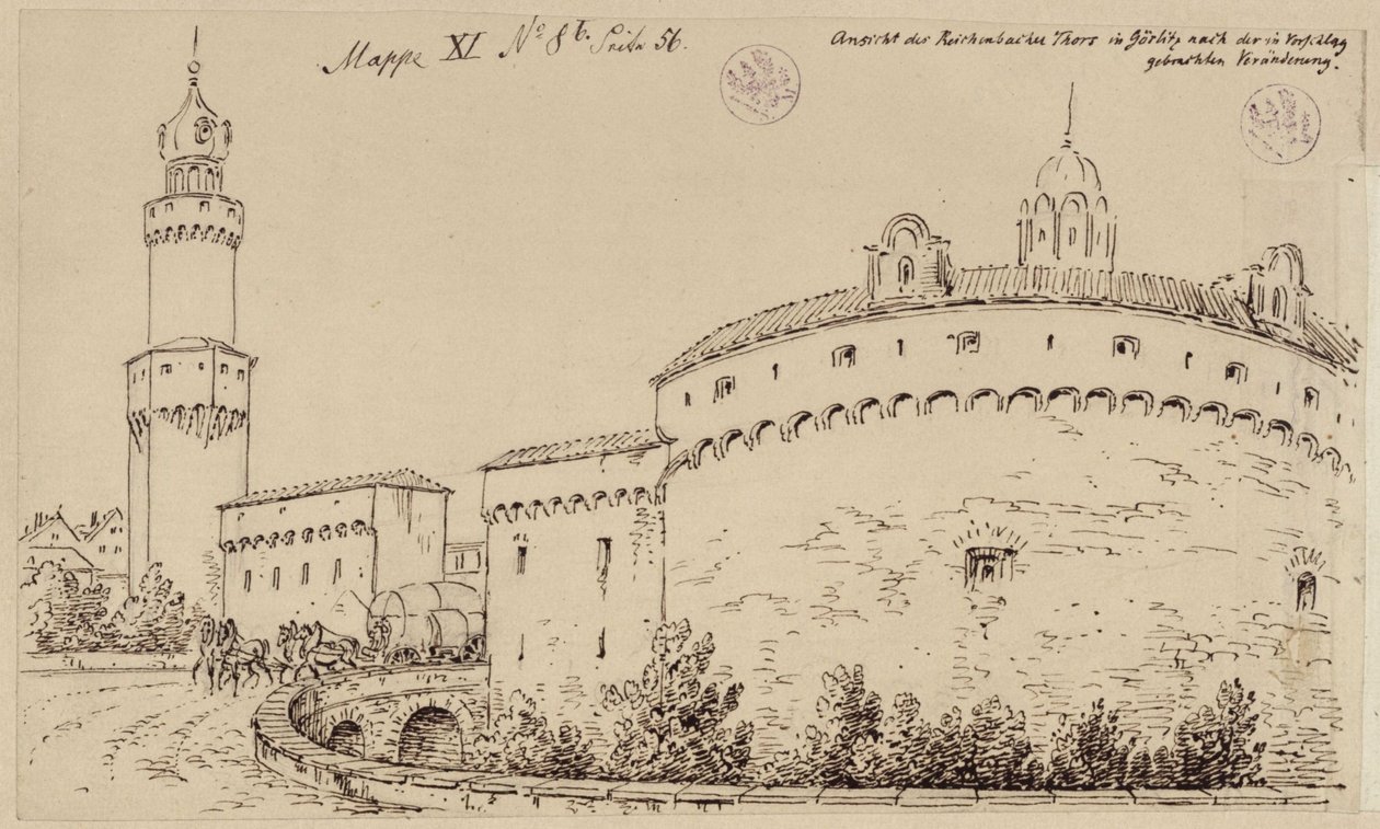 Görlitz. Vista del Kaisertrutz y de la puerta de Reichenbach de Karl Friedrich Schinkel
