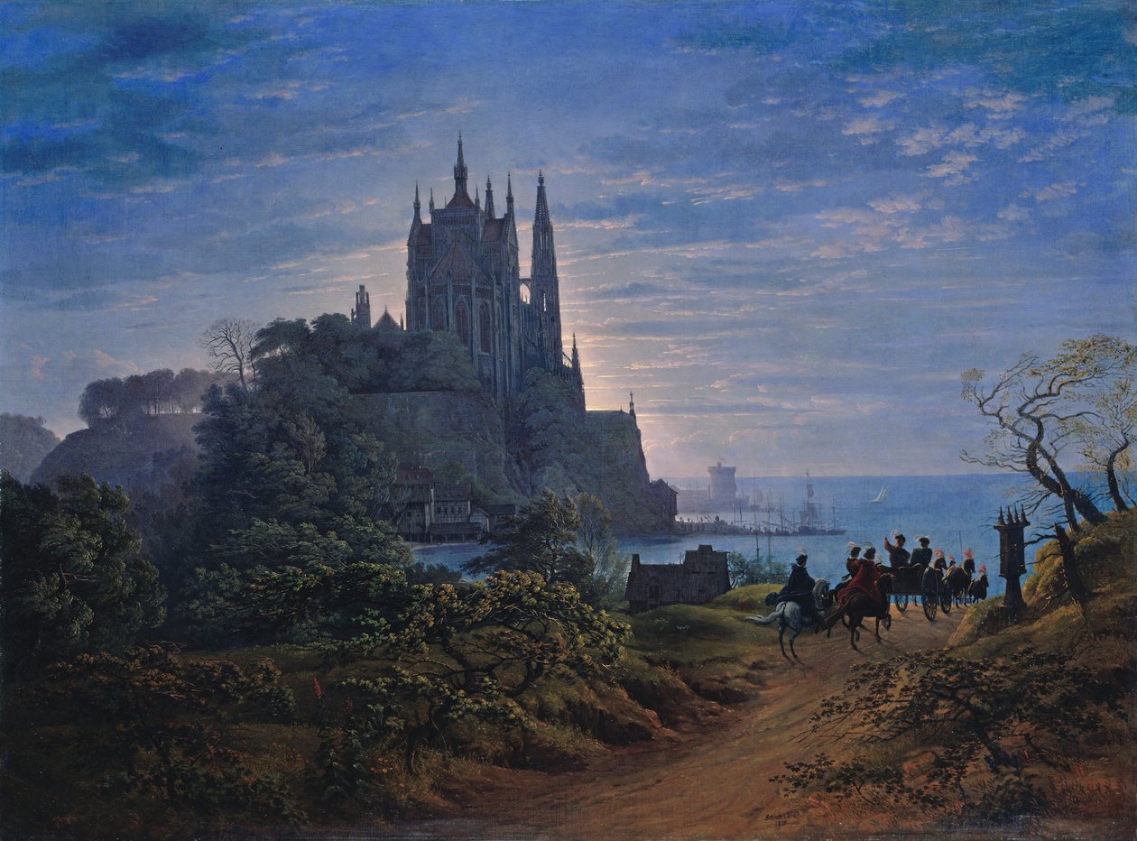Iglesia gótica sobre una roca junto al mar de Karl Friedrich Schinkel