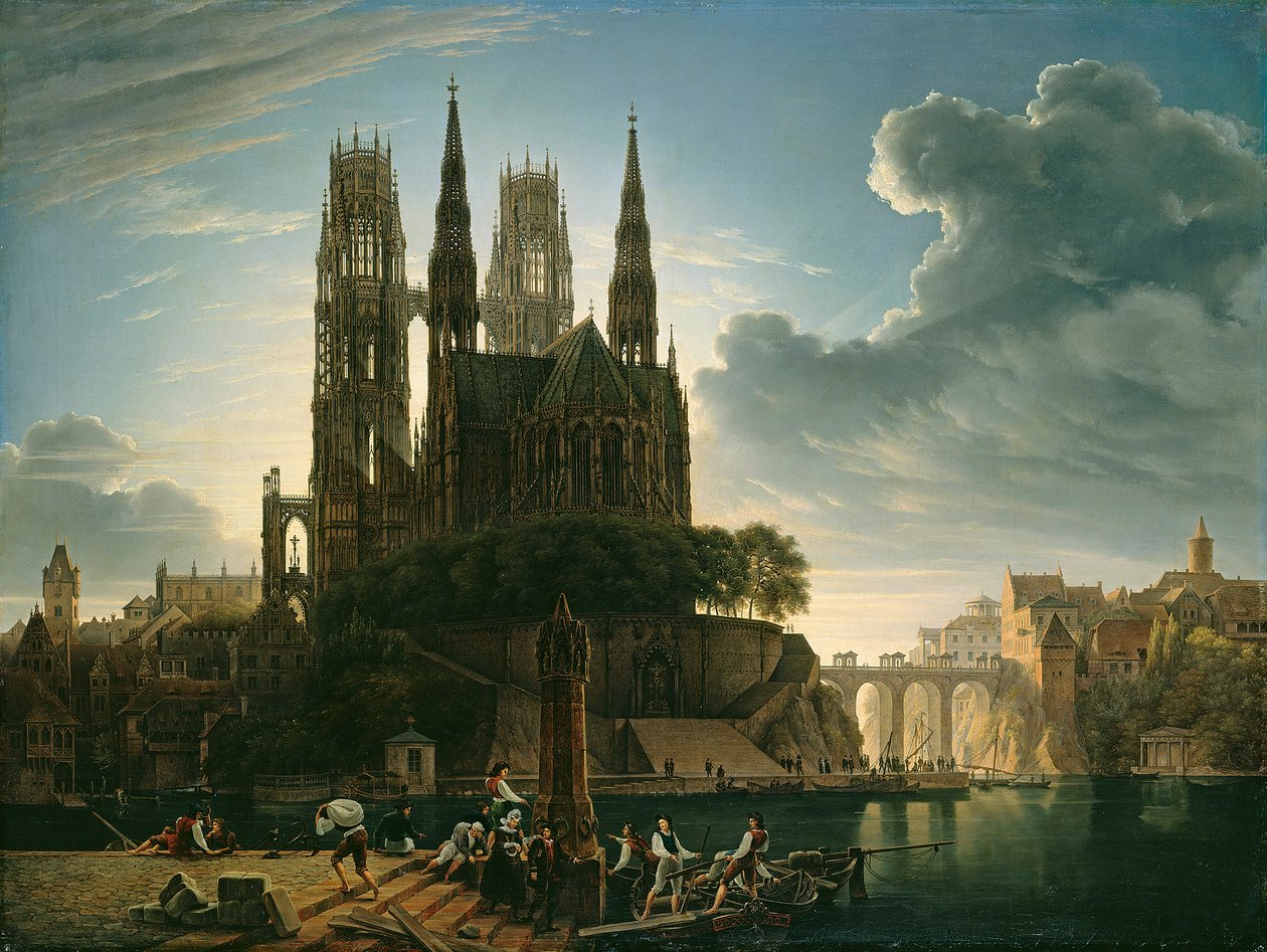 Catedral gótica junto al río de Karl Friedrich Schinkel