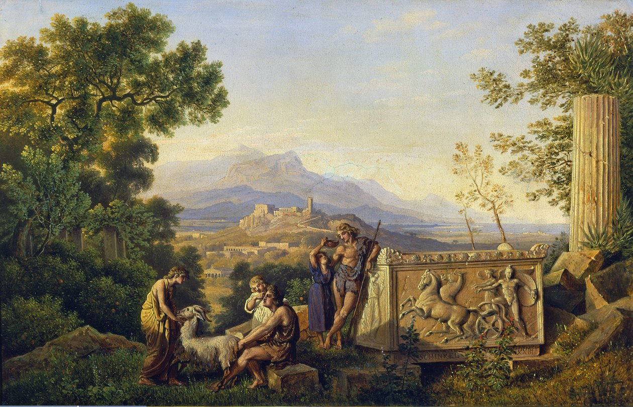 Paisaje ideal griego con pastores descansando de Karl Friedrich Schinkel