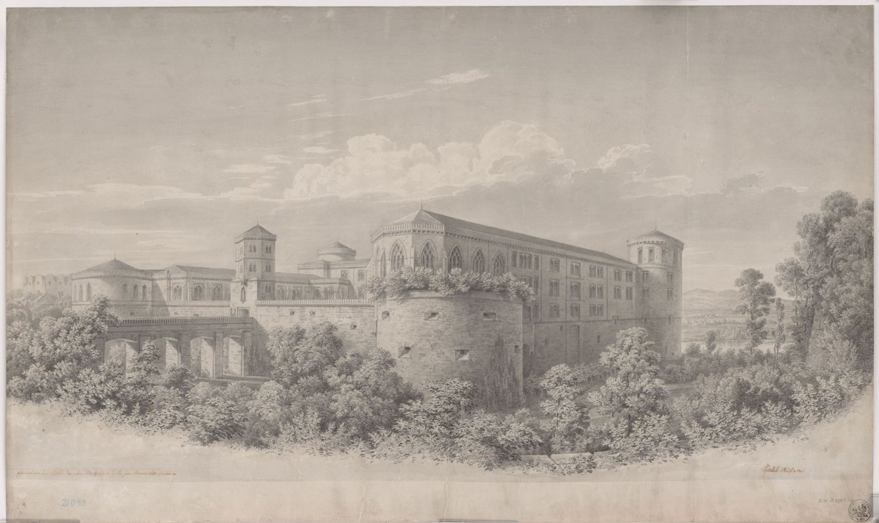Halle an der Saale. Proyecto de remodelación del castillo de Moritzburg. Vista desde el noreste de Karl Friedrich Schinkel