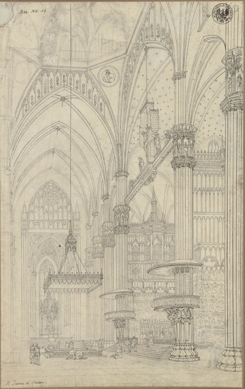 «Vista interior del transepto de la catedral de Milán» / Vista del crucero y del transepto norte de la catedral de Milán de Karl Friedrich Schinkel