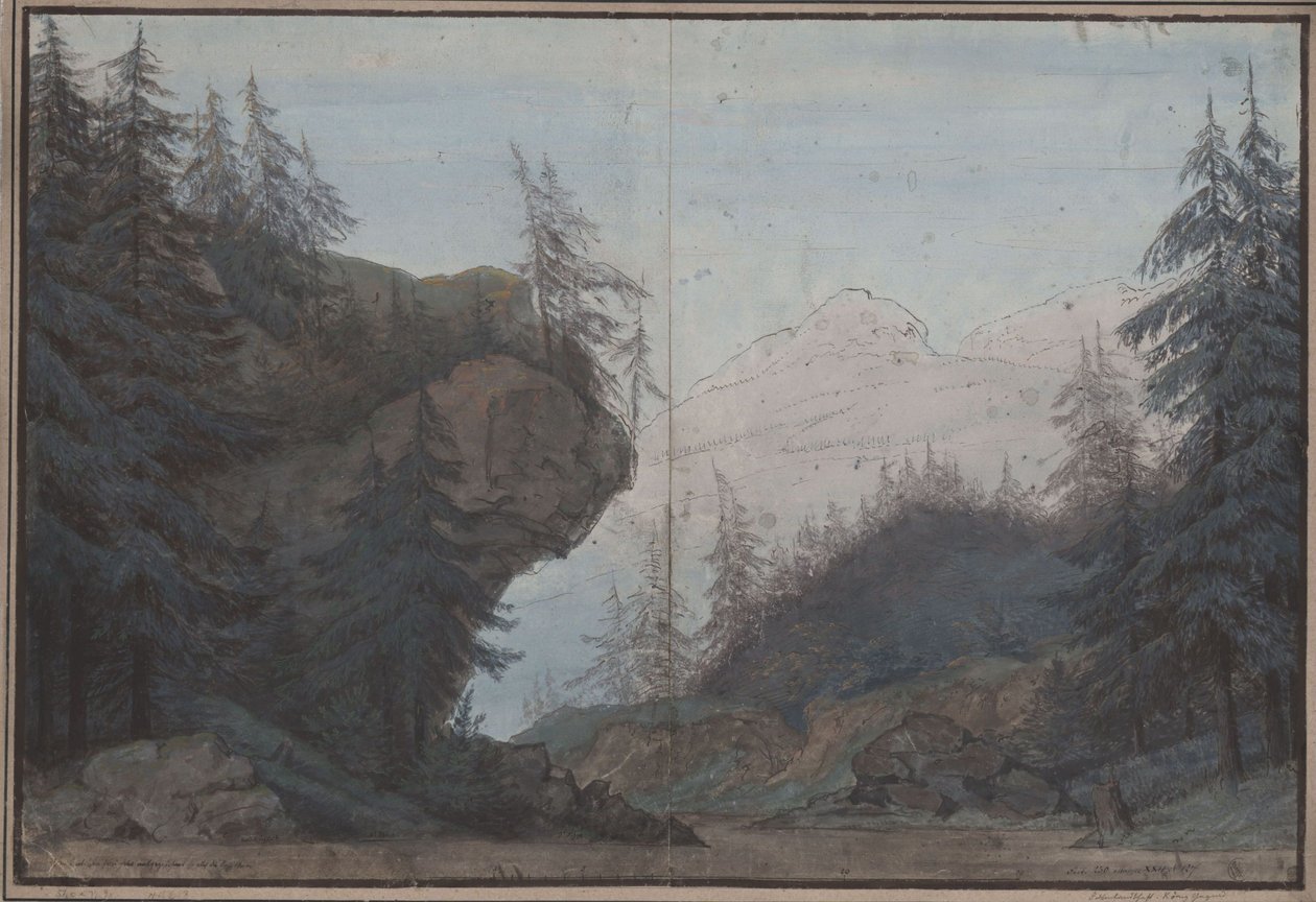El rey Yngurd. Tragedia de Adolf Müllner. Boceto de la tercera escenografía. Zona boscosa de Karl Friedrich Schinkel