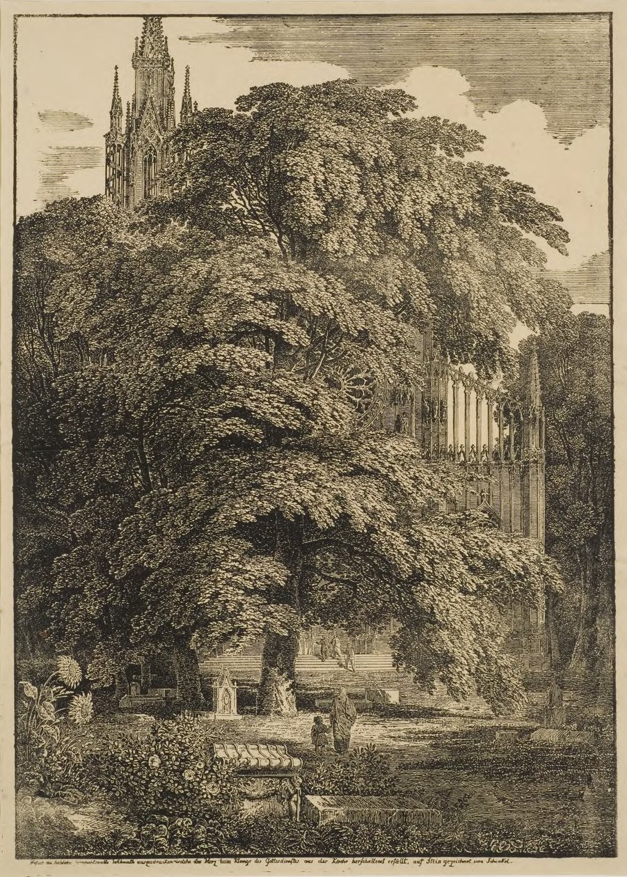 Cementerio fuera de una catedral gótica de Karl Friedrich Schinkel