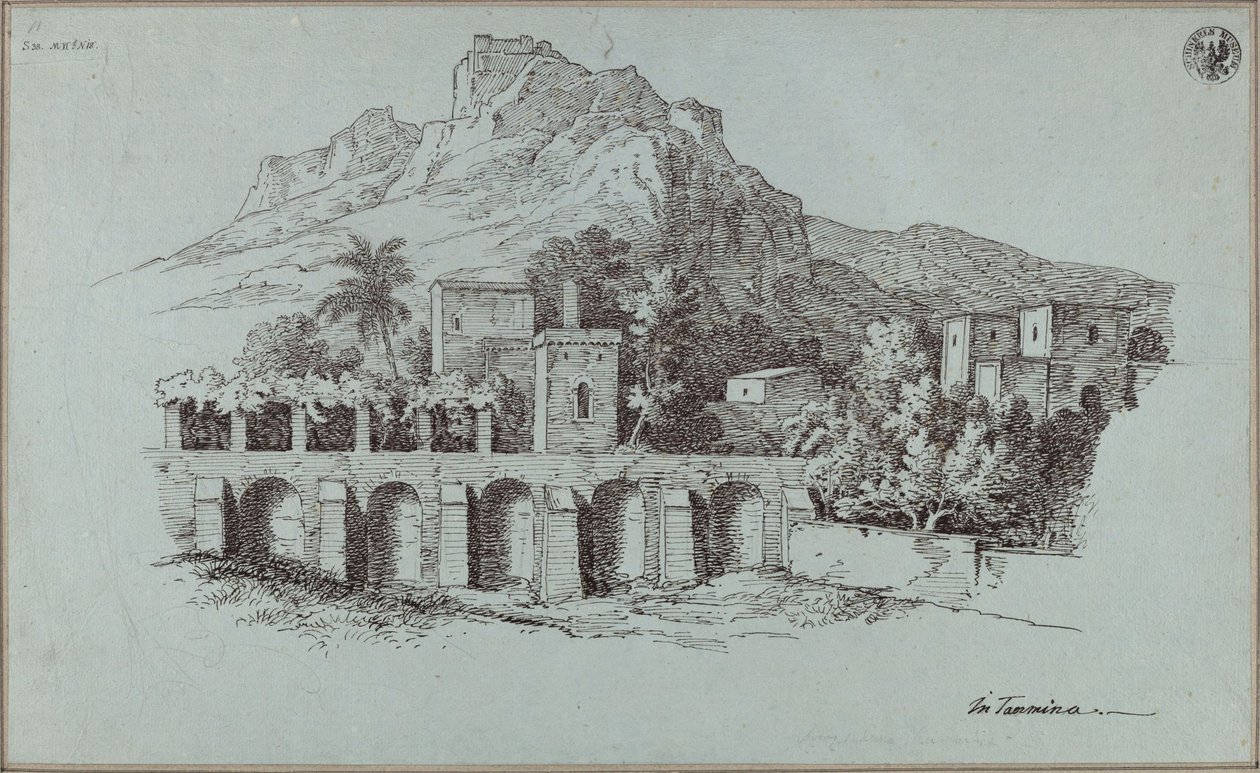 Paisaje cerca de Taormina con un muro de contención de la época romana de Karl Friedrich Schinkel