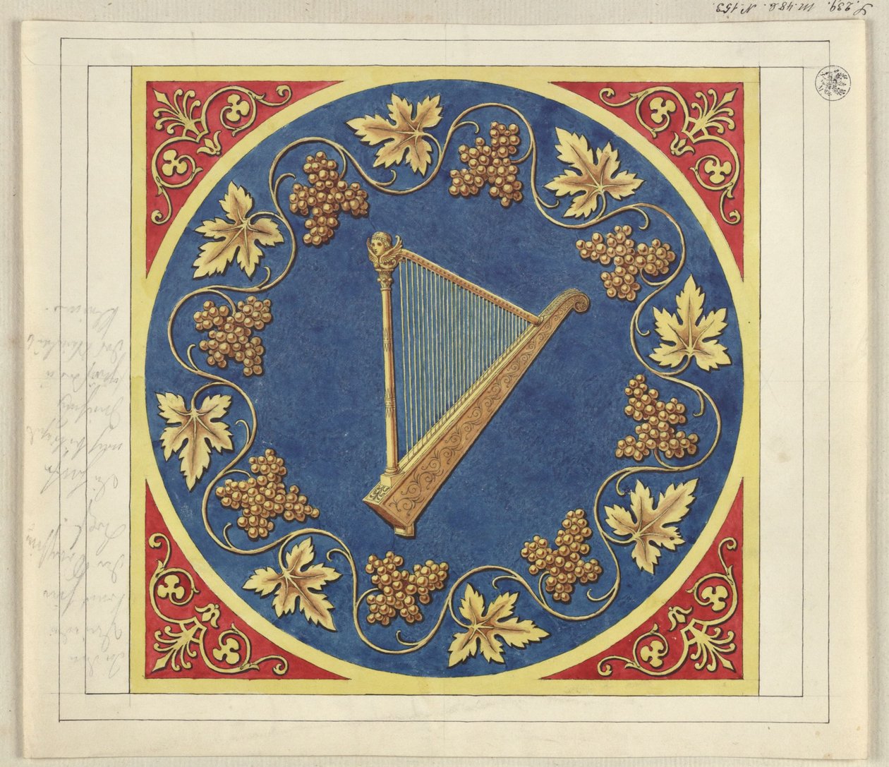 Diseño de medallón con arpa dorada de Karl Friedrich Schinkel