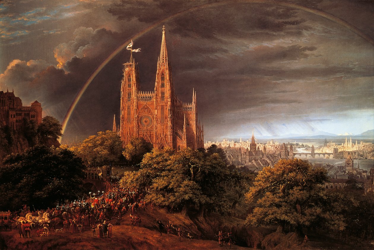 Ciudad medieval en las orillas del río, por Karl Friedrich Schinkel de Karl Friedrich Schinkel