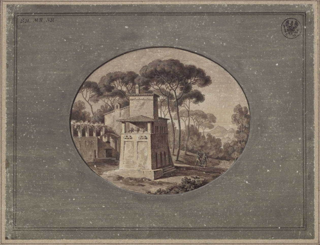 «Lechería en el pinar de Villa Borghese cerca de Roma» / La Casa Cenci en el parque de Villa Borghese en Roma de Karl Friedrich Schinkel