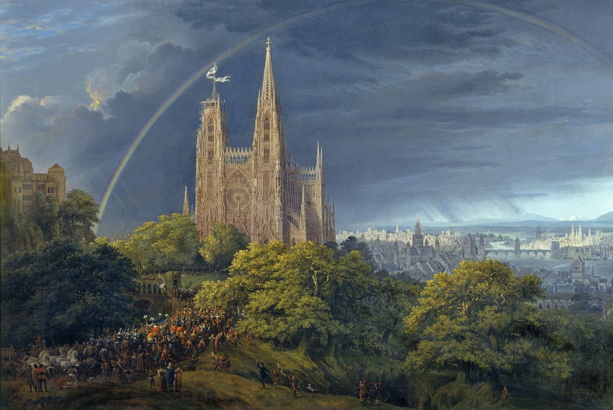 Ciudad medieval junto a un río de Karl Friedrich Schinkel