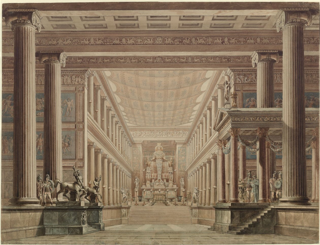Olimpia. Ópera de Gaspare Spontini. Boceto de la segunda escenografía. Interior del templo de Diana de Karl Friedrich Schinkel