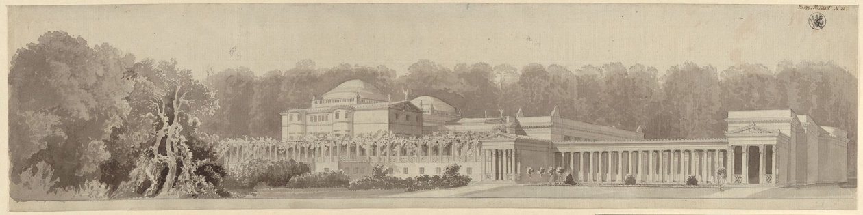Potsdam-Sanssouci. Antigua casa de campo cerca del palacio de Charlottenhof. Vista en perspectiva desde el noreste de Karl Friedrich Schinkel