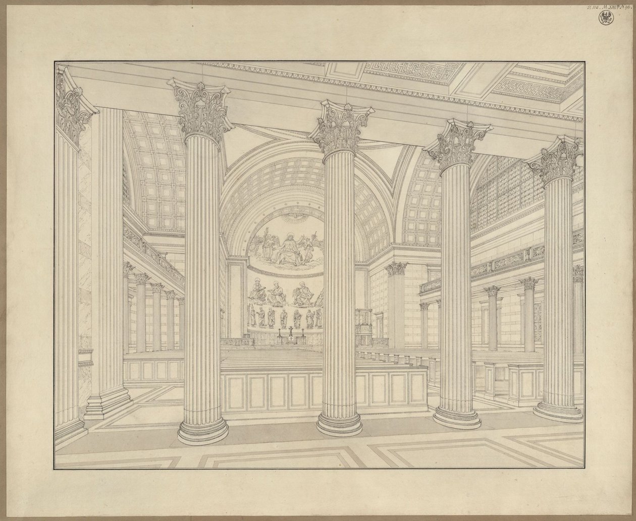Potsdam. Iglesia de San Nicolás. Vista interior en perspectiva del proyecto de ejecución de Karl Friedrich Schinkel