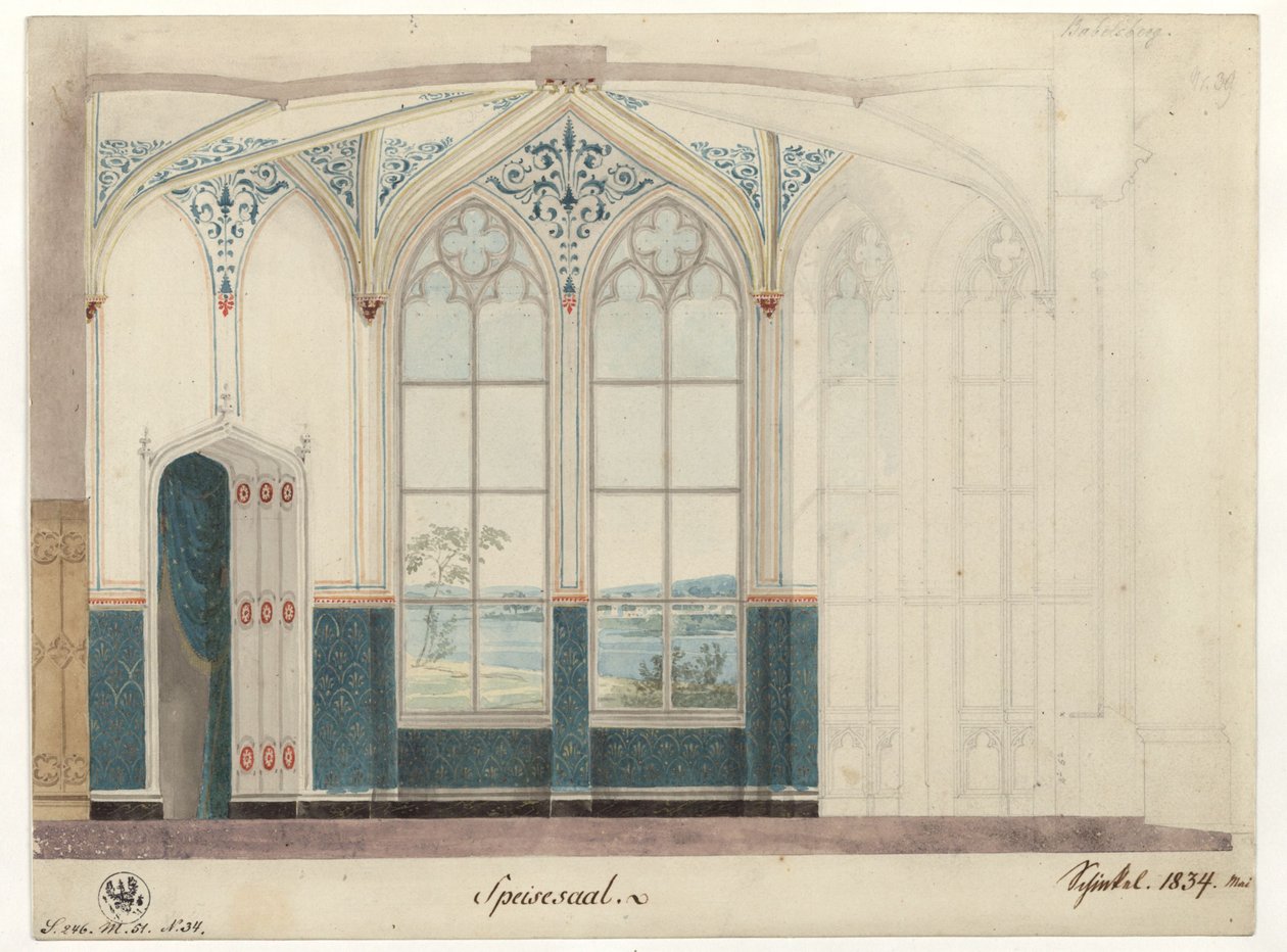 Potsdam. Palacio de Babelsberg. Comedor. Decoración mural de Karl Friedrich Schinkel