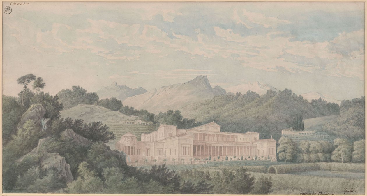 Reconstrucción de la Villa Tusca según Plinio. Vista general de Karl Friedrich Schinkel
