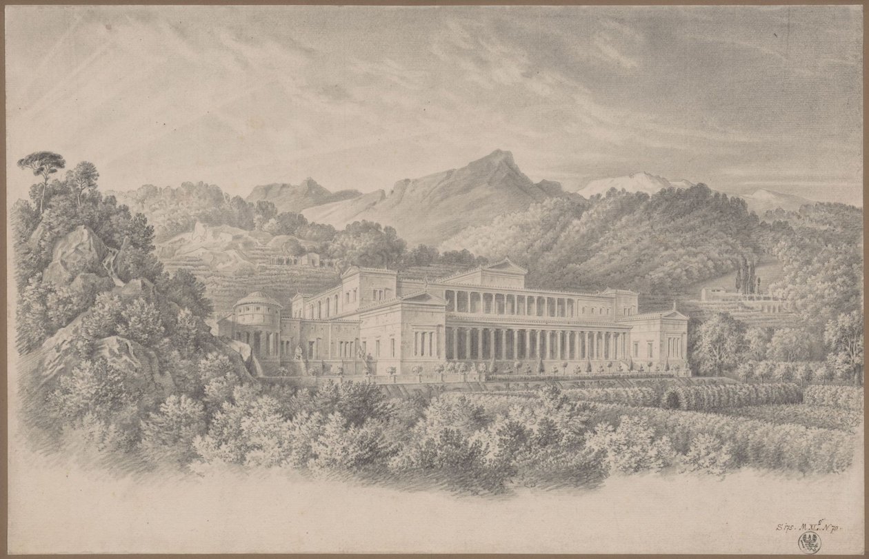 Reconstrucción de la Villa Tusca según Plinio. Vista en perspectiva de Karl Friedrich Schinkel