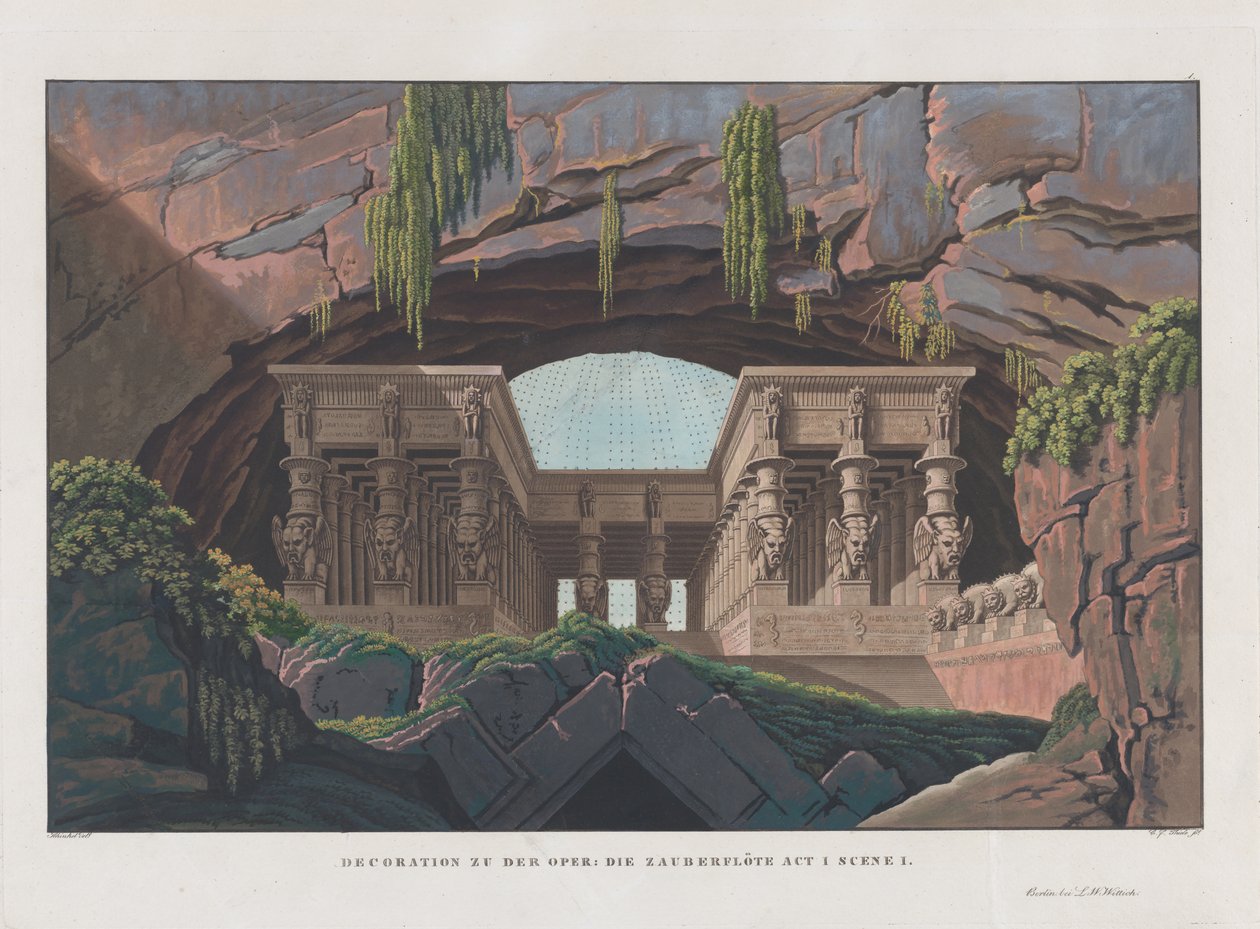 Diseño de escenario para la ópera Die Zauberflöte de Wolfgang Amadeus Mozart, 1847-1849 de Karl Friedrich Schinkel
