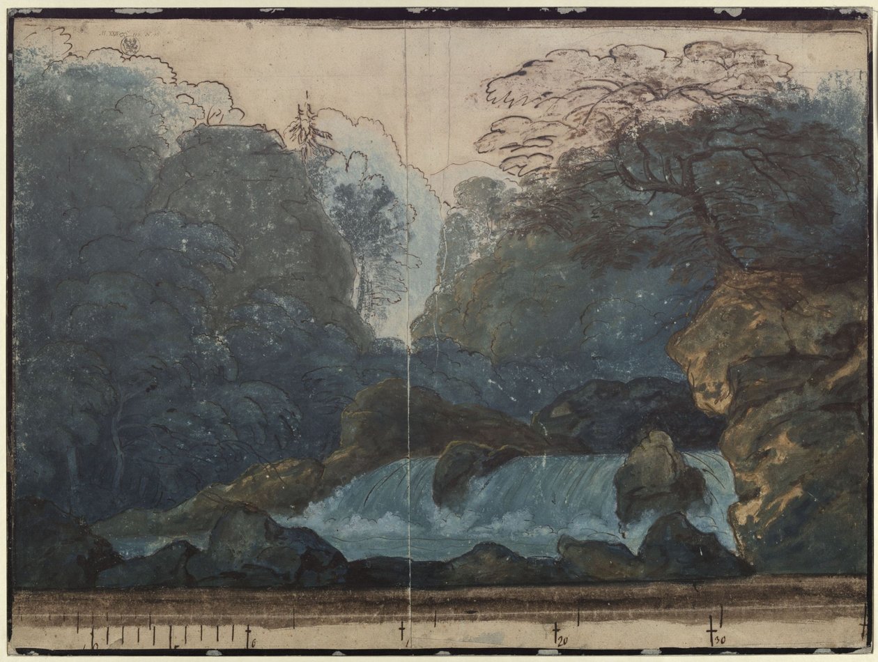 Undine. Ópera de E. T. A. Hoffmann. Boceto de la segunda escenografía. Bosque con cascada de Karl Friedrich Schinkel