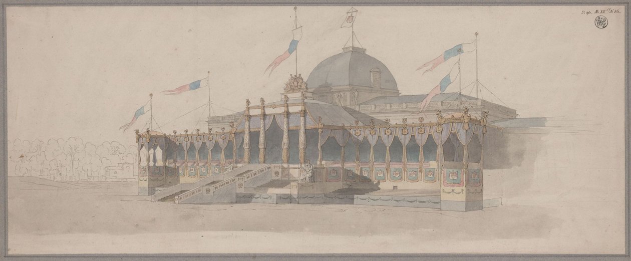 Carpa para la ceremonia de entrega de las águilas de la Legión en el Campo de Marte de París, el 5 de diciembre de 1804 de Karl Friedrich Schinkel