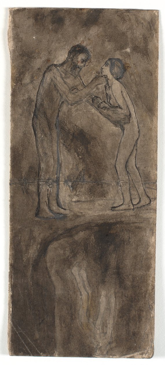 Boceto de composición, hombre y mujer desnudos con un niño. En la parte inferior, invertido, figura desnuda de Karl Isakson