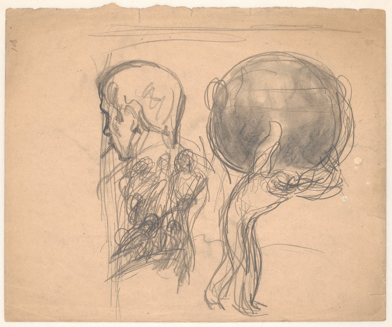 Hoja de estudio con retrato de hombre y figura de Atlas de Karl Isakson