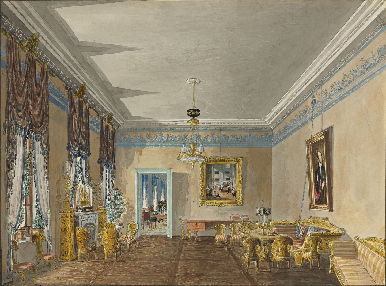 Sala de estar en la Casa de la Princesa Anna Gagarina en Petersburgo, 1799 de Karl Ivanovich Kolmann