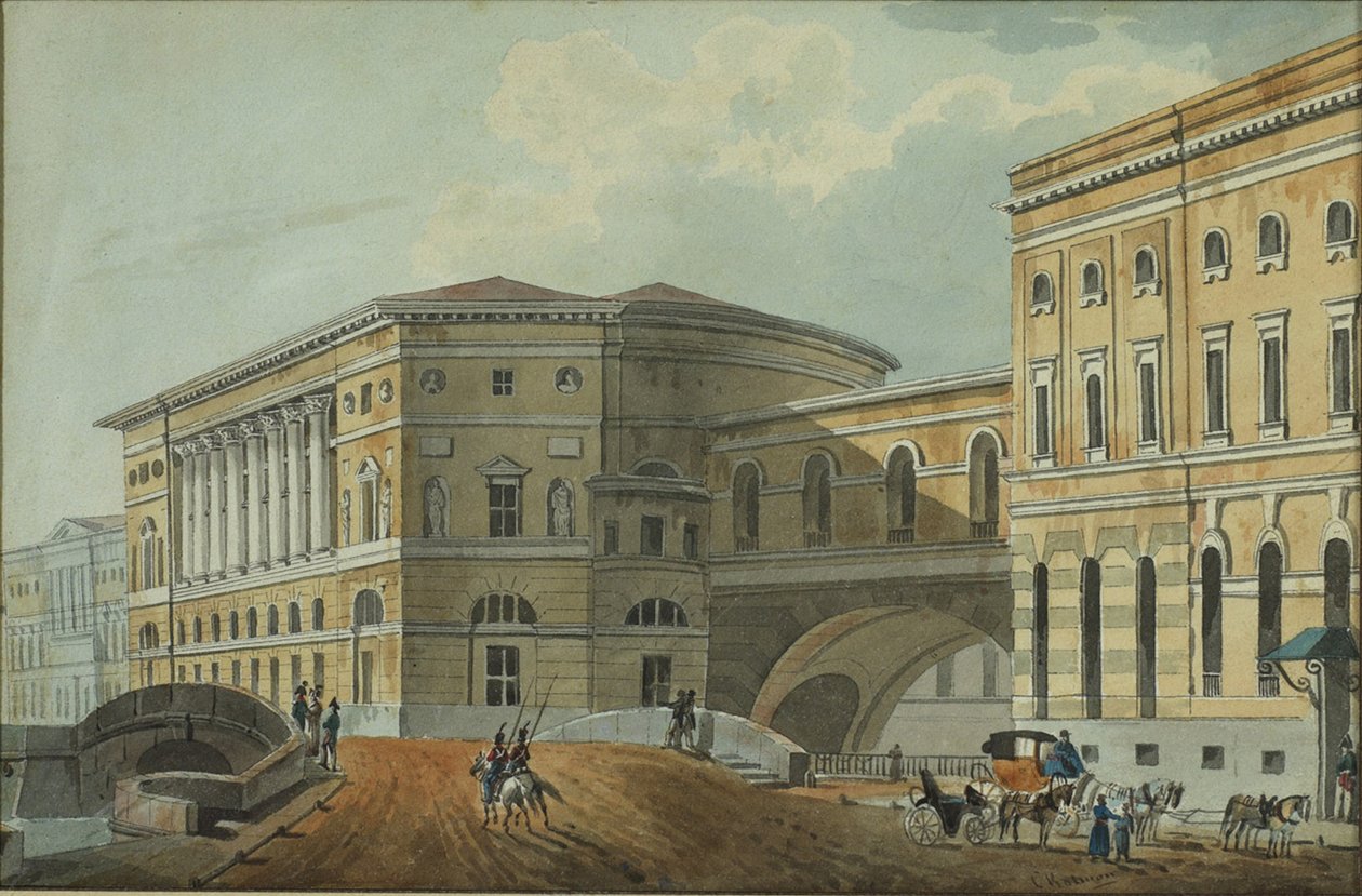 Vista del terraplén del Palacio en San Petersburgo, primer cuarto del siglo XIX de Karl Ivanovich Kolmann