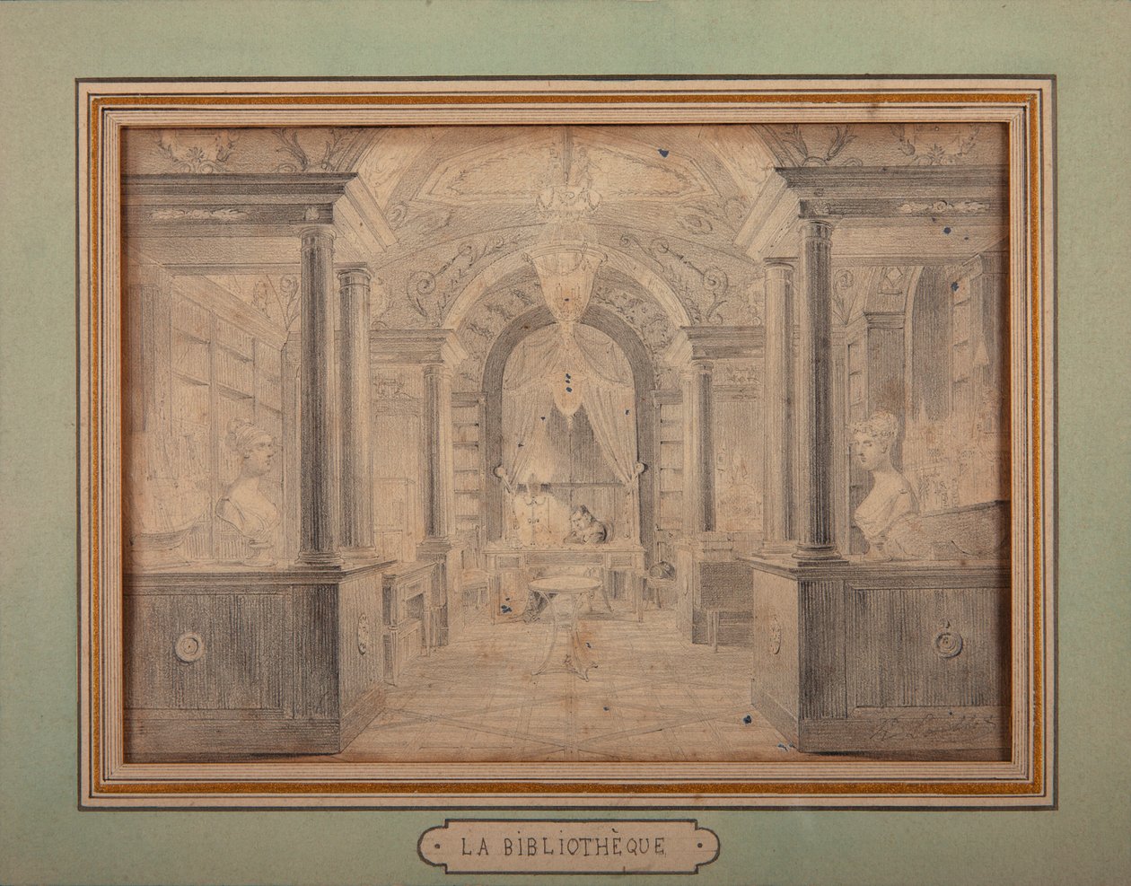 Napoleón trabajando en la biblioteca del Château de Malmaison, c.1806 de Karl Loeillot Hartwig
