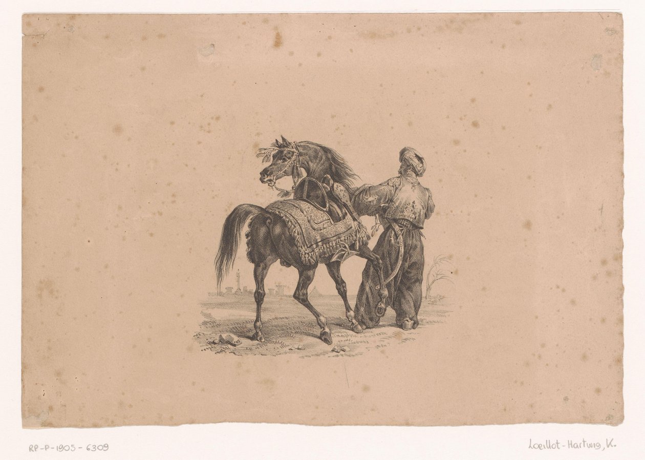 Caballo y hombre de pie con atuendo otomano
Caballos y jinetes (título de la serie) de Karl Loeillot Hartwig