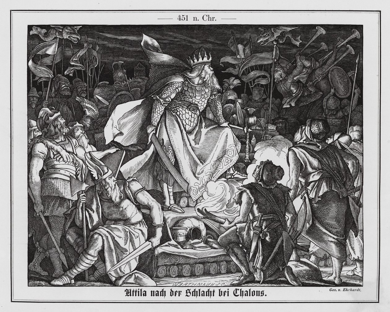 Atila el Huno tras la batalla de Chalons, 451 (grabado) de Karl Ludwig Adolf Ehrhardt