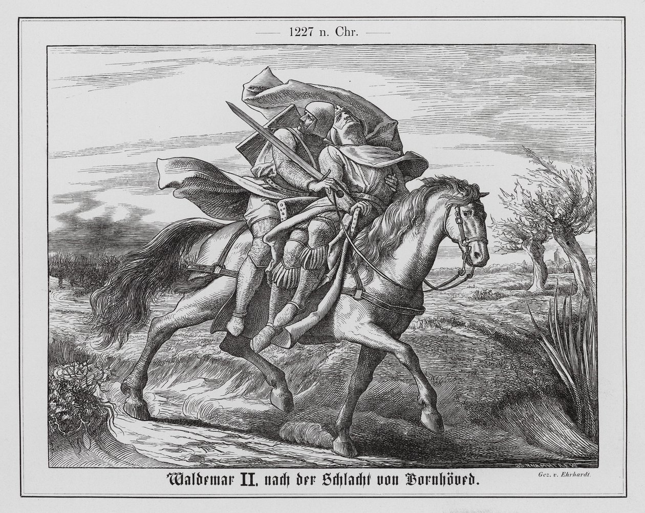 Valdemar II, rey de Dinamarca, tras la batalla de Bornhoved de Karl Ludwig Adolf Ehrhardt