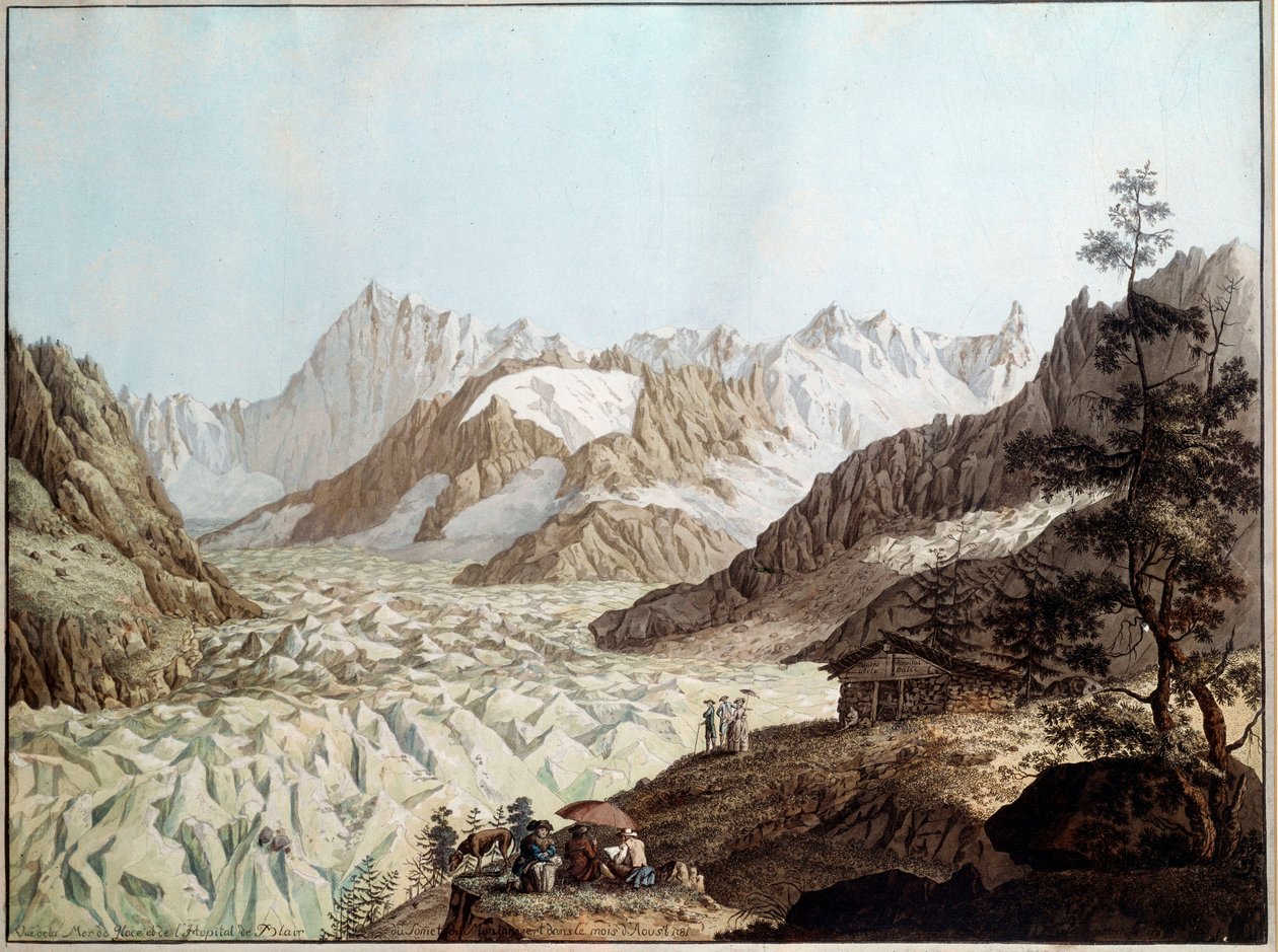 Vista del mar de hielo del Monte Avert cerca de Chamonix en los Alpes de Karl Ludwig Hackert