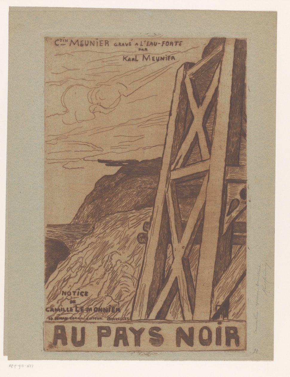 Paisaje de montaña con construcción industrial. Portada de: Lemonnier, Au Pays Noir, [1885] de Karl Meunier