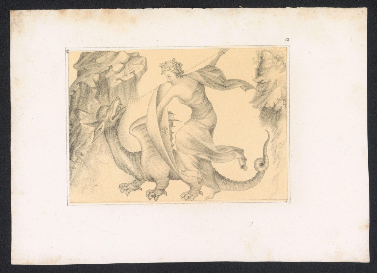 Gevecht tussen draak en vrouw Diseños y estudios de un maestro holandés del siglo XV. Siglo. Basado en los originales conservados en la Biblioteca Real de Berlín (título de la serie) de Karl Palzow