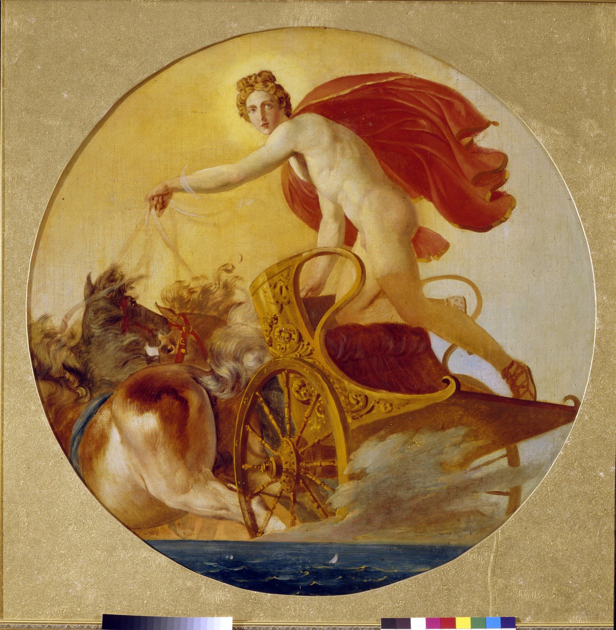 Febo conduciendo los caballos del sol. Pintura de Karl Pavlovich Briullov (1499-1852), óleo sobre lienzo. Arte ruso del siglo XIX, romanticismo. Museo Estatal de Rusia, San Petersburgo. de Karl Pavlovich Bryullov