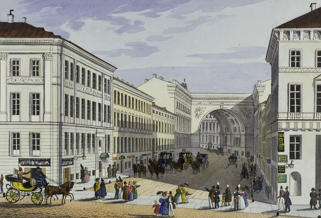 Calle Millionnaya y Casa Kotomin en San Petersburgo, Primera mitad del siglo XIX de Karl Petrovich Beggrov