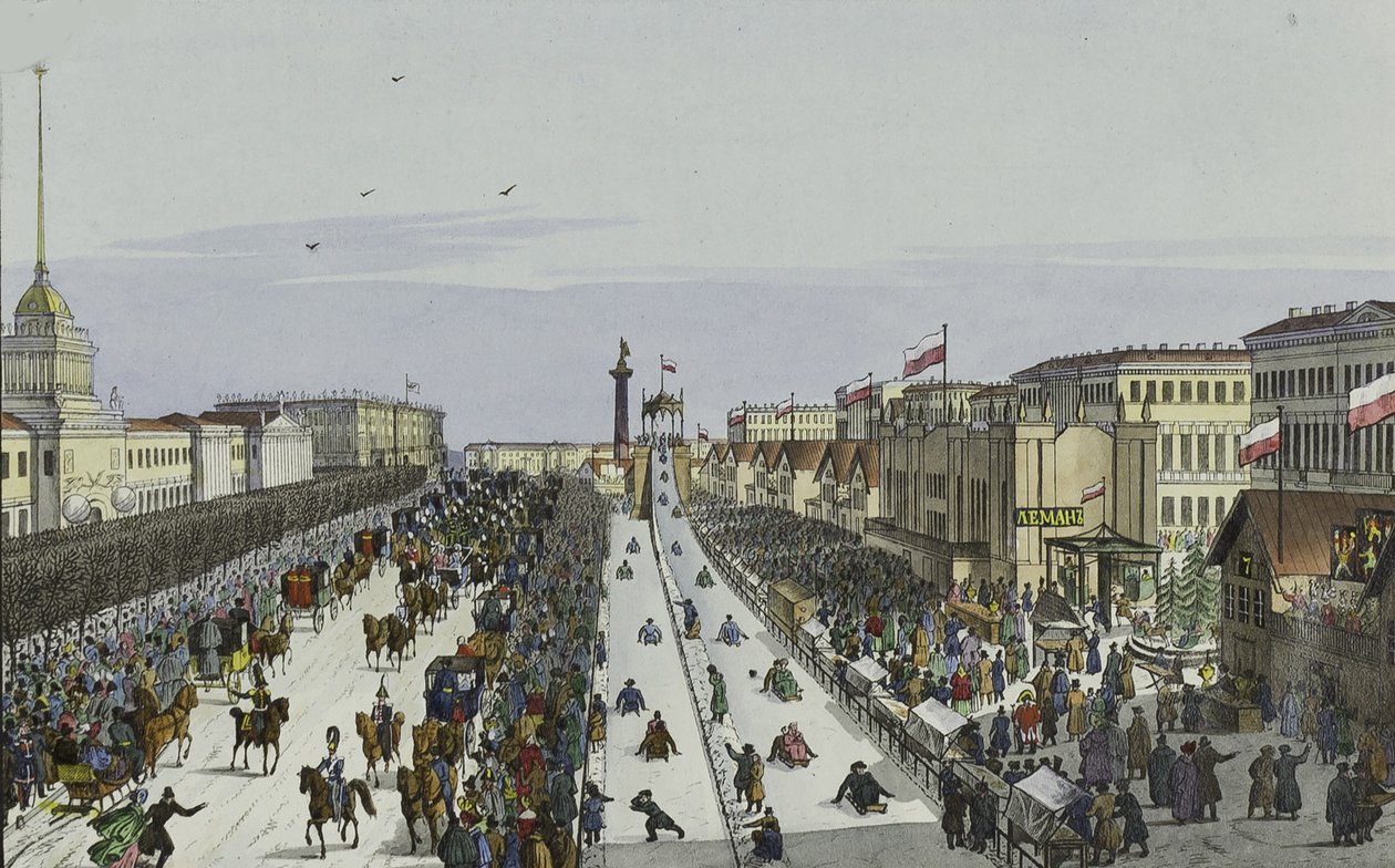 Fiesta pública en la Plaza del Almirantazgo en San Petersburgo, primera mitad del siglo XIX de Karl Petrovich Beggrov