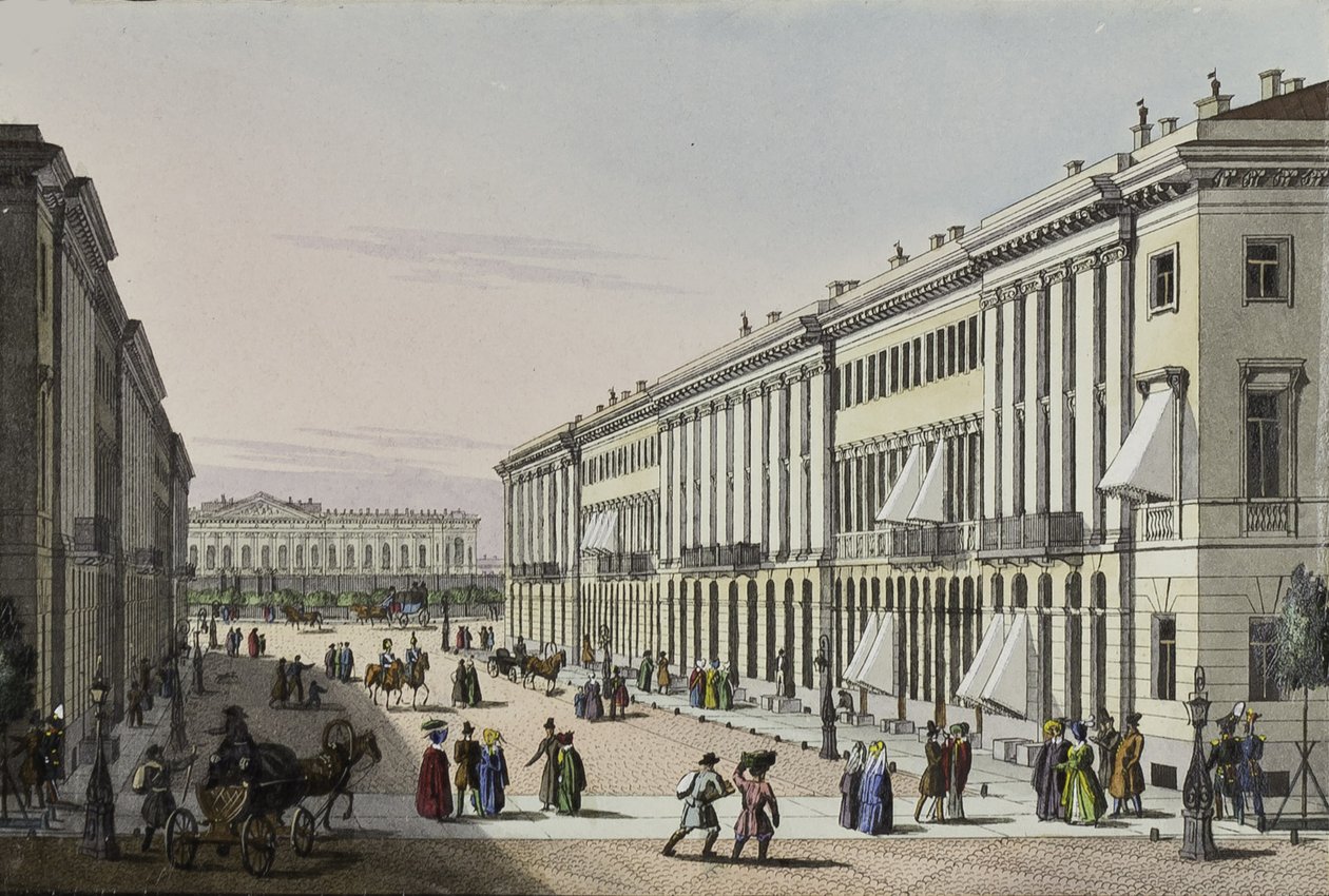 La calle Mikhailovskaya con vista del Palacio Michael en San Petersburgo, primera mitad del siglo XIX de Karl Petrovich Beggrov