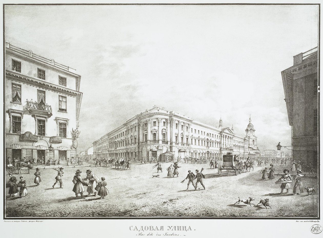 Vista de la Calle Sadovaya en San Petersburgo, mediados del siglo XIX de Karl Petrovich Beggrov