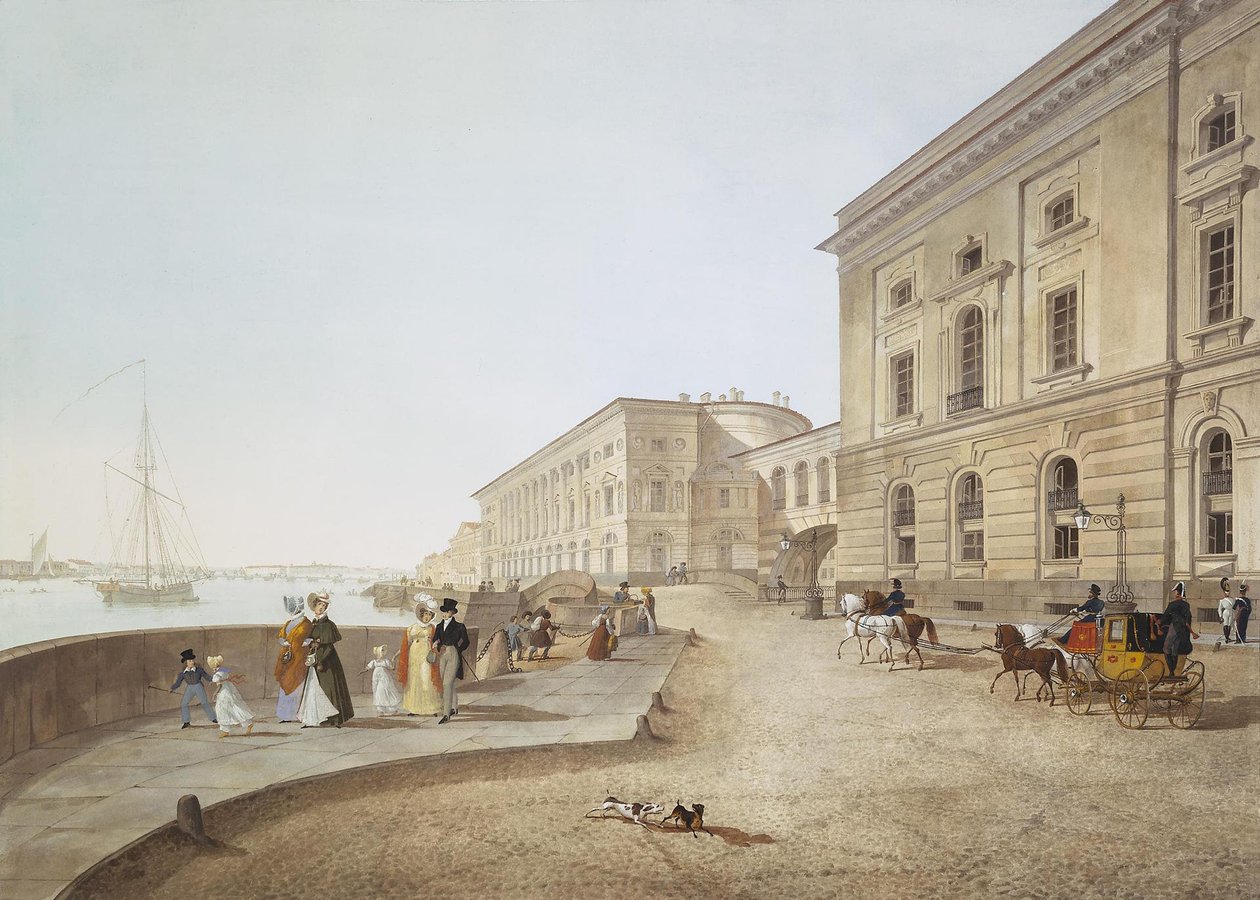 Vista del malecón del Neva por el edificio del Antiguo Hermitage, 1824 de Karl Petrovich Beggrov