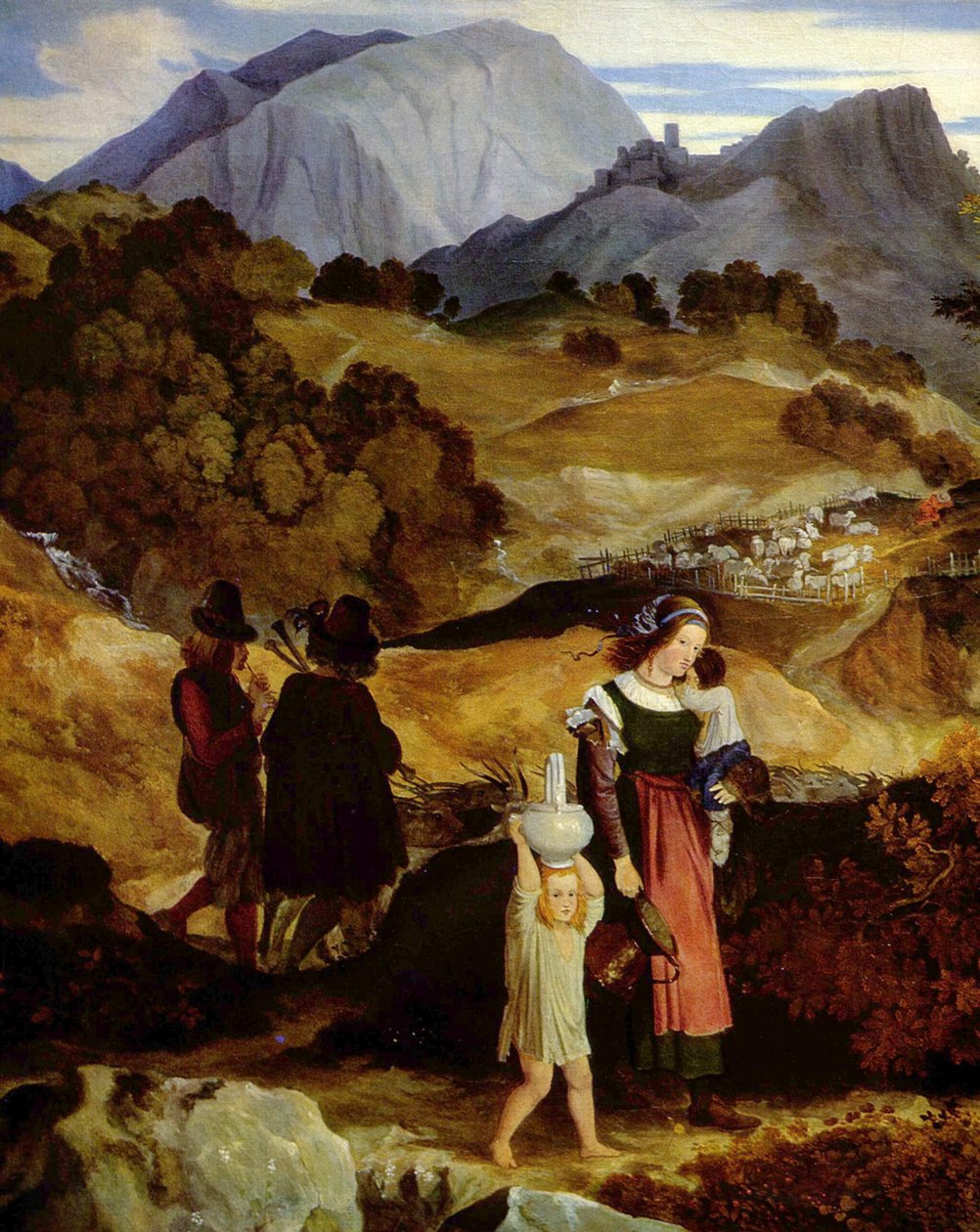 Alemán: Paisaje montañoso cerca de Subiaco con pastores
 (detalle) de Karl Philipp Fohr