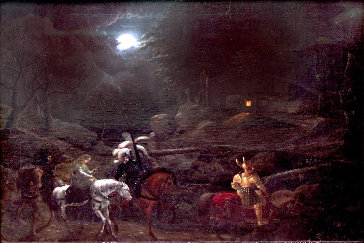 Caballero frente a la cabaña del carbonero de Karl Philipp Fohr