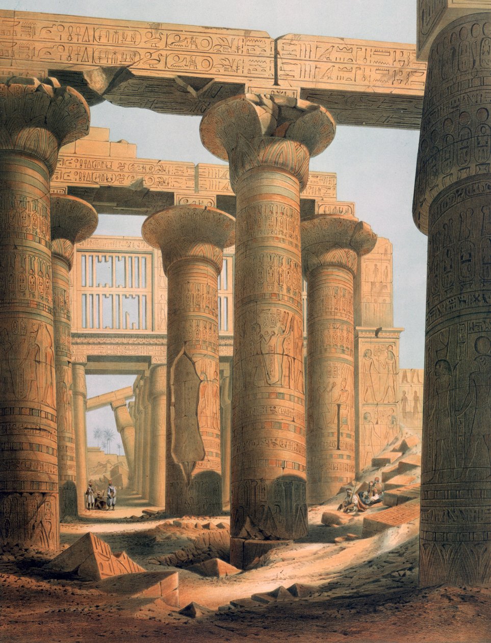 Vista interior de la Sala de Karnak". Litografía de Karl Richard Lepsius (1810-1884), egiptólogo prusiano. Sala Hipóstila del complejo del templo de Karnak en Tebas (Luxor). de Karl Richard Lepsius