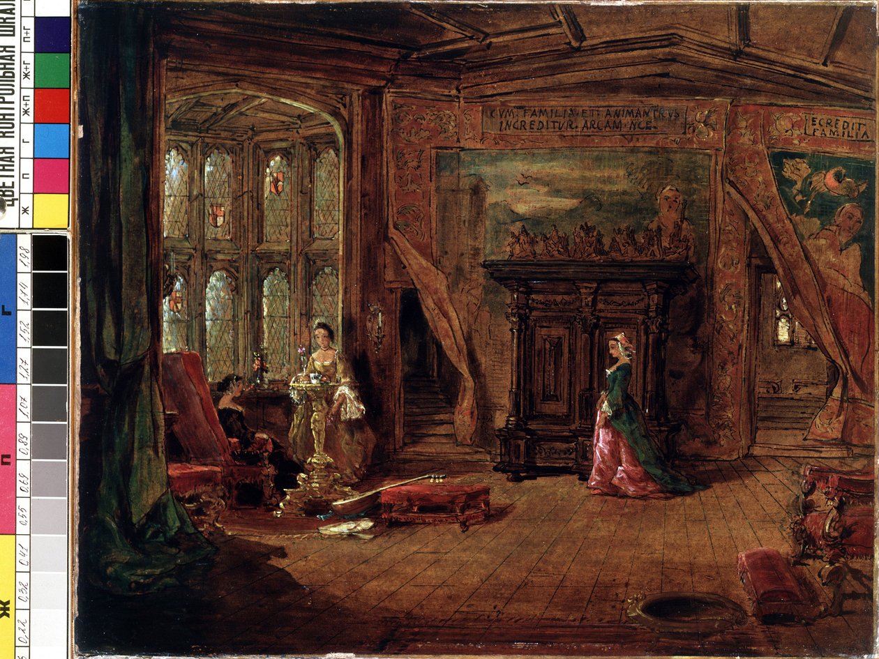 La escena interior. Pintura de Karl Zimmermann (1796-1820). Óleo sobre lienzo, 37,7 x 56 cm. El arte alemán del siglo XIX. Museo Estatal de Arte M.K. Ciurlionis, Kaunas (Lituania). de Karl Zimmermann