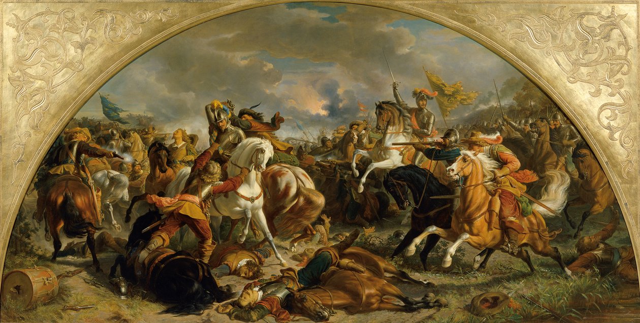 La victoria del ejército austríaco sobre los suecos en Nördlingen en 1634 de Karl von Blaas