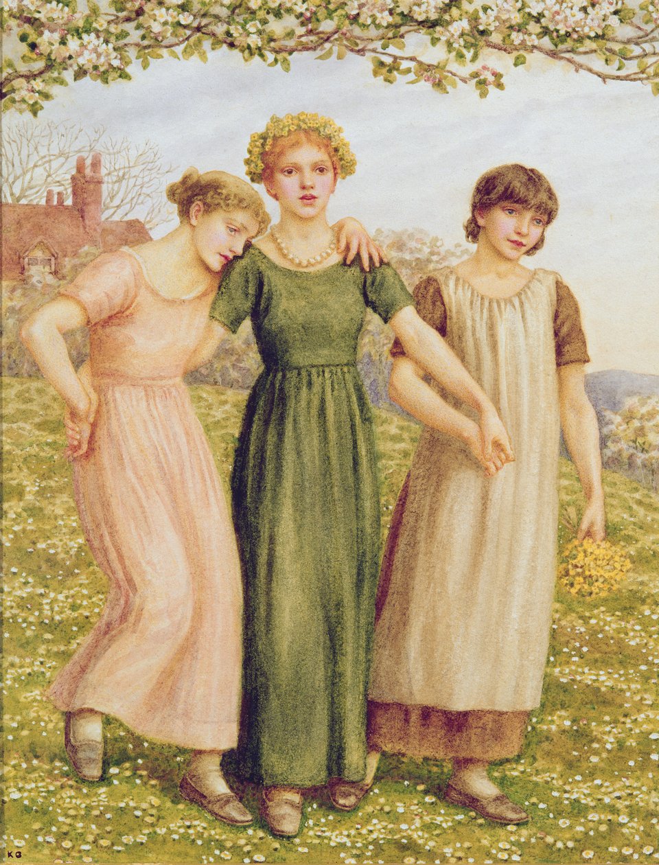 Tres niñas jóvenes, siglo XIX de Kate Greenaway