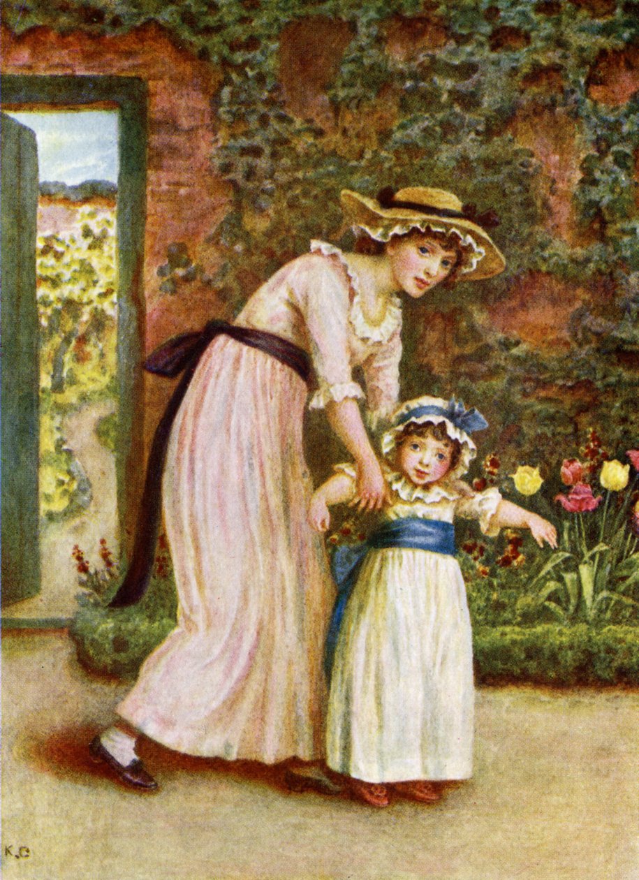 Dos chicas en un jardín por Kate Greenaway de Kate Greenaway
