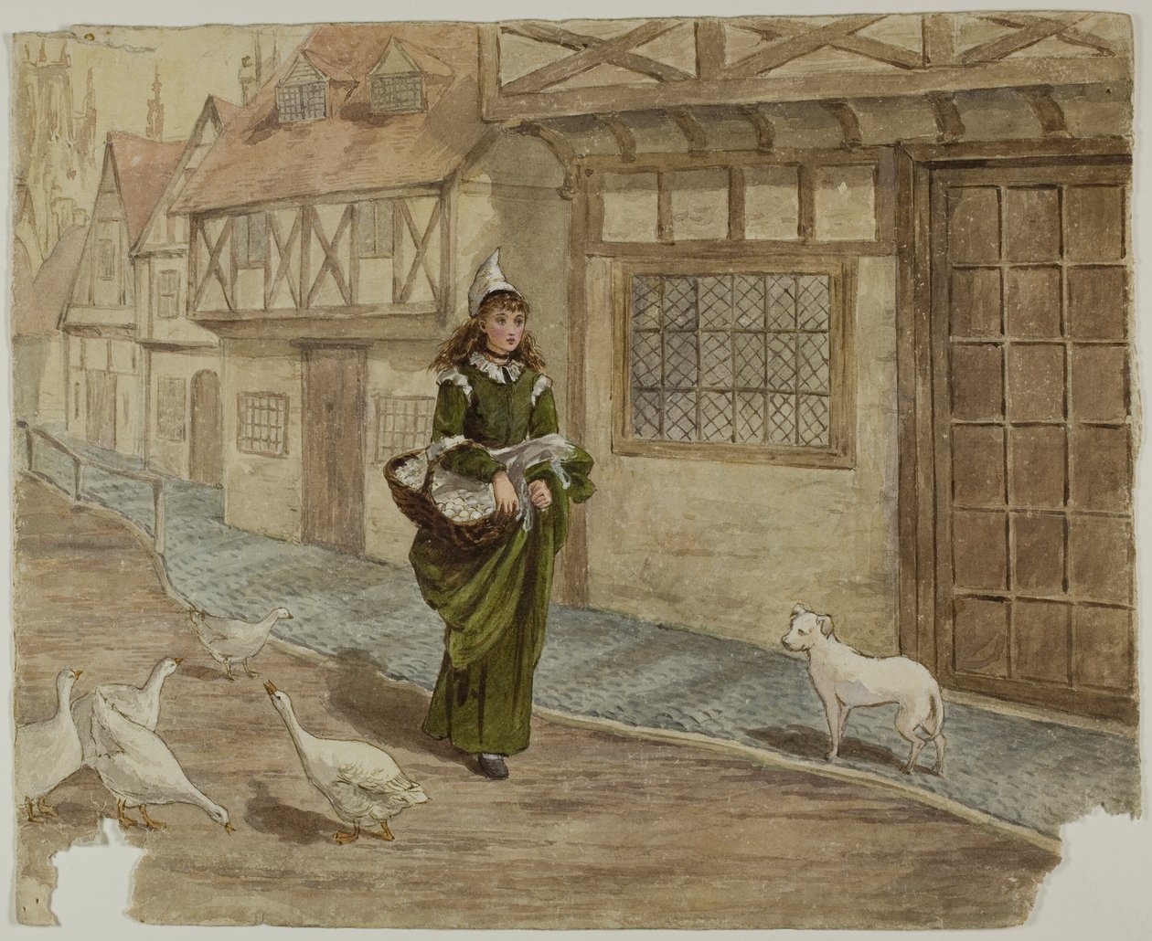 Niña con huevos y gansos de Kate Greenaway