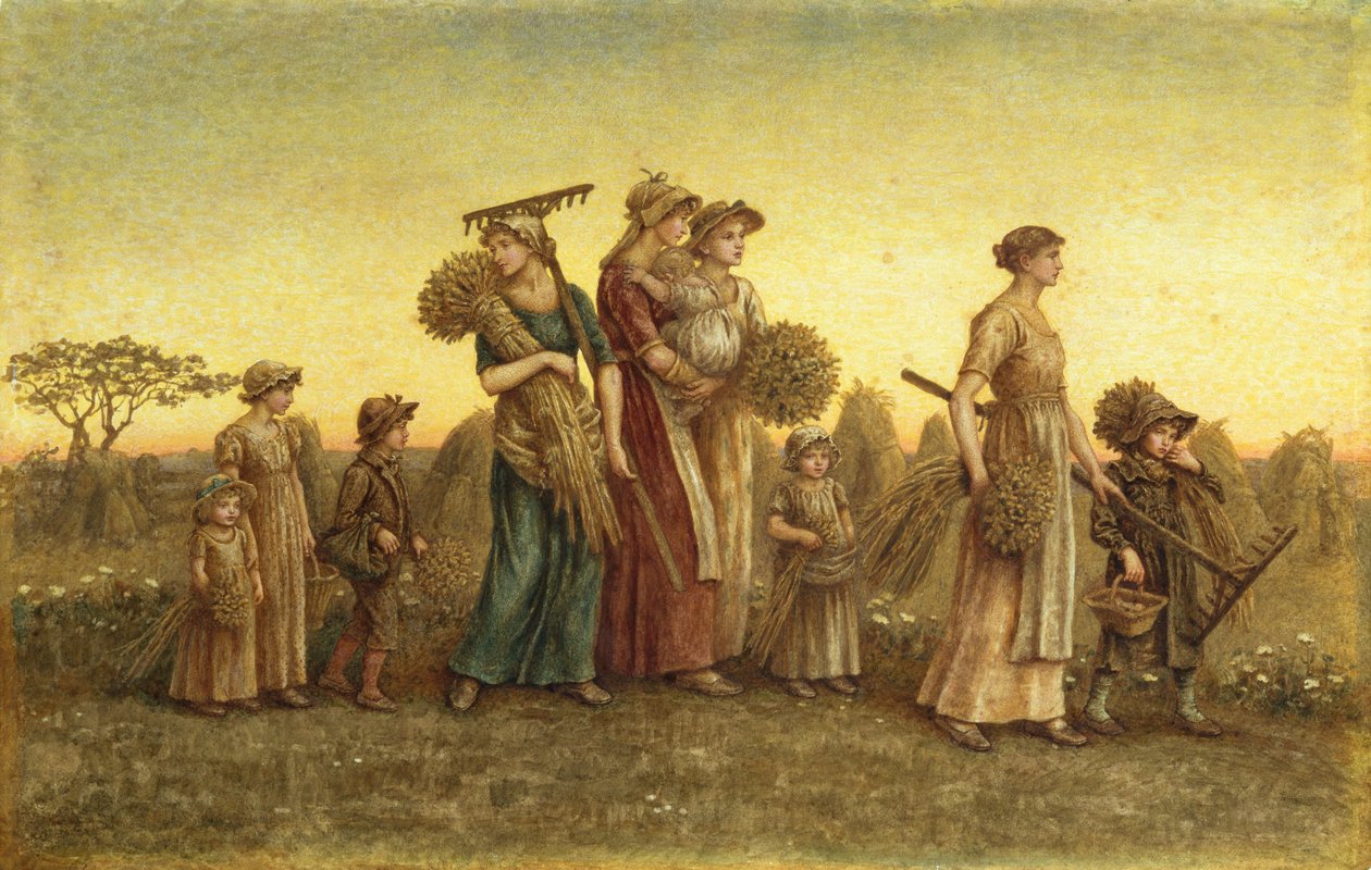 Gleaners Going Home (acuarela a bordo) de Kate Greenaway