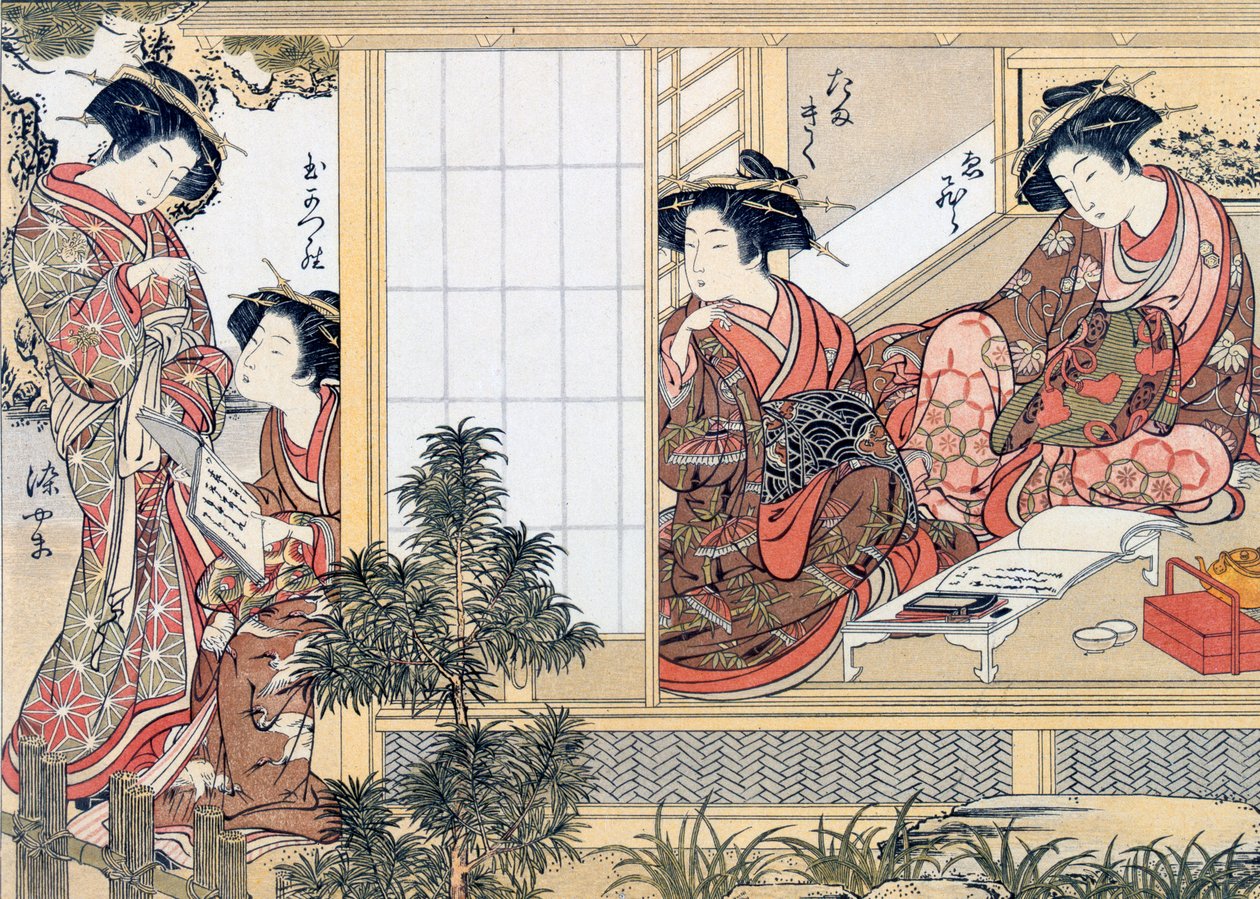 Mujeres japonesas leyendo y escribiendo de Katsukawa Shunsho